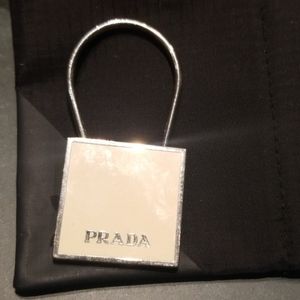 Prada vintage keychain key ring metal cream steel